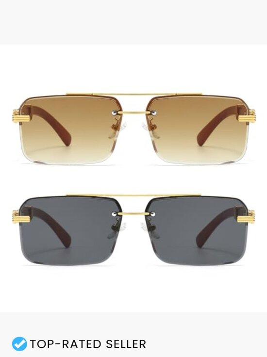 Rimless Rectangle Sunglasses Square Frameless Gradient Lens UV400 Protection